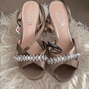 Zara beige and crystal heels